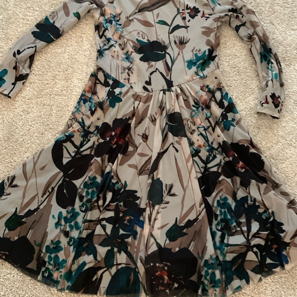 Ermanna Dress Women's Size 44 EU Gray Multicolor Watercolor Floral Mesh Zip Up